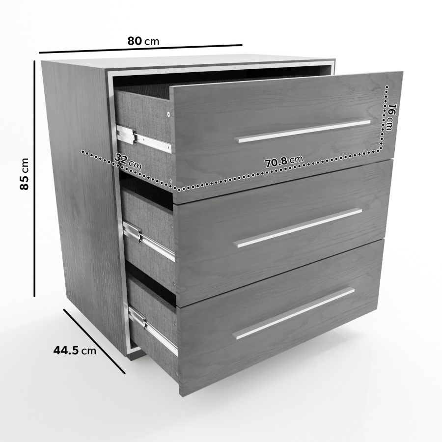 Grey Oak Rustic Chest of 3 Drawers - Franco