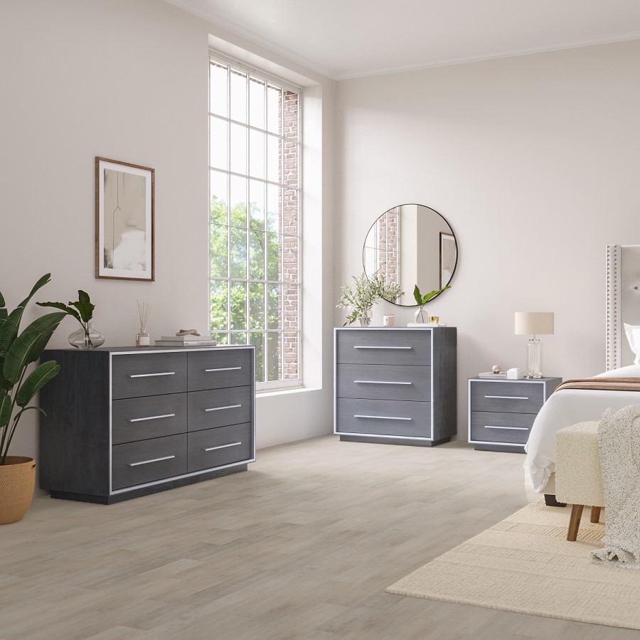 Grey Oak Rustic Chest of 3 Drawers - Franco