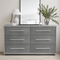 Wide Grey Oak Rustic Chest of 6 Drawers - Franco Wide Grey Oak Rustic Chest of 6 Drawers - Franco