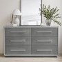 Wide Grey Oak Rustic Chest of 6 Drawers - Franco