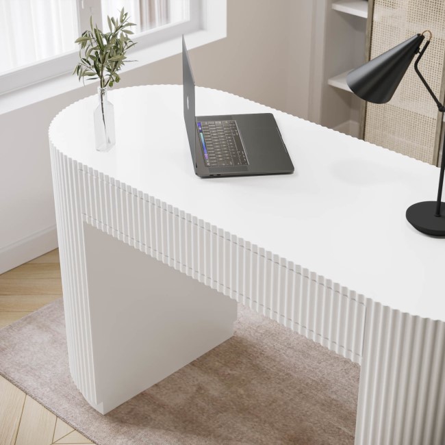 Large White Ribbed Desk with Drawers - Finn