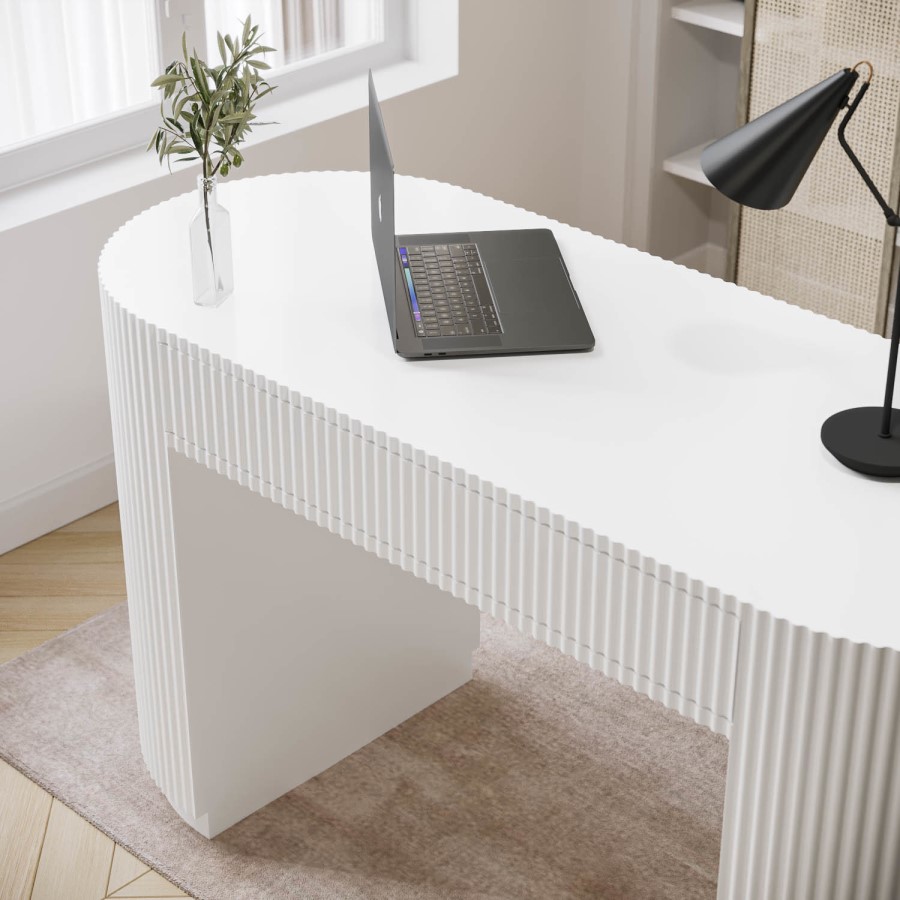 White Ribbed Desk Large White Ribbed Desk with Drawers - Finn - Furniture123