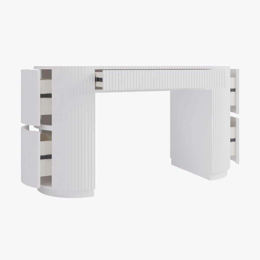 White Ribbed Desk Large White Ribbed Desk with Drawers - Finn - Furniture123
