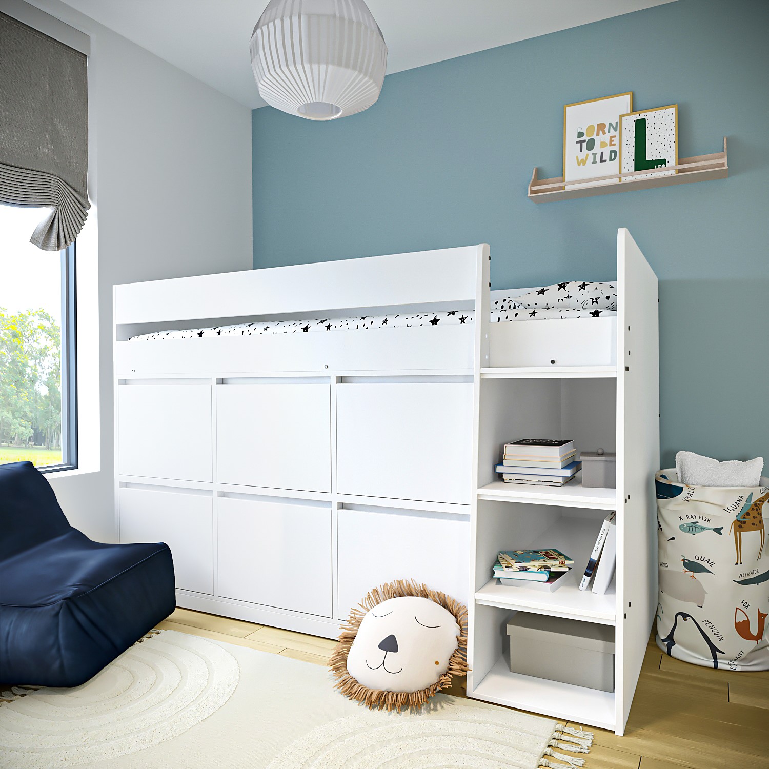 White Mid Sleeper Bed with Storage Drawers - Finley