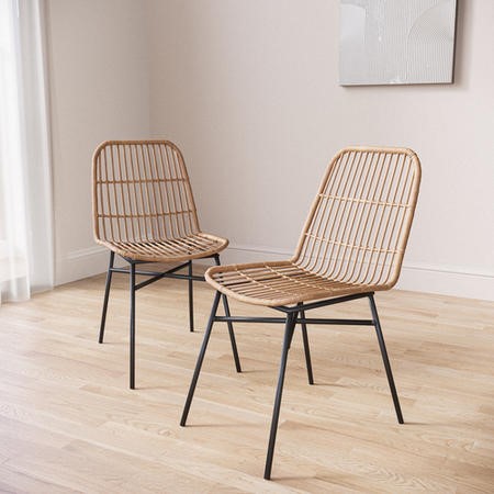 Pair Of Brown Rattan Dining Chairs, Hairpin Dining Chairs Uk