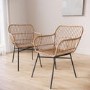 GRADE A2 - Set of 2 Brown Rattan Effect Dining Armchairs with Black Legs - Fion