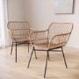 ALMOST PERFECT - Set of 2 Brown Rattan Effect Dining Armchairs with Black Legs - Fion