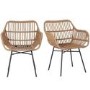 GRADE A2 - Set of 2 Brown Rattan Effect Dining Armchairs with Black Legs - Fion
