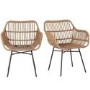 ALMOST PERFECT - Set of 2 Brown Rattan Effect Dining Armchairs with Black Legs - Fion