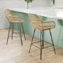 GRADE A1 - Set of 2 Brown Rattan Effect Kitchen Stools with Backs - 66cm - Fion