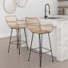 Set of 2 Brown Rattan Effect Bar Stools with Backs - 75 cm - Fion