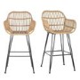 Set of 2 Brown Rattan Effect Bar Stools with Backs - 75 cm - Fion