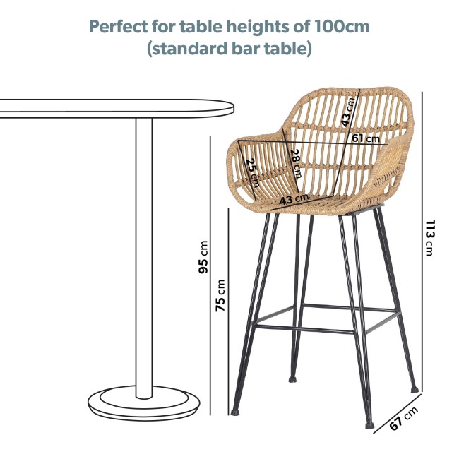 GRADE A1 - Pair of Brown Rattan Effect Barstools with Arms - Scandi Style - Fion