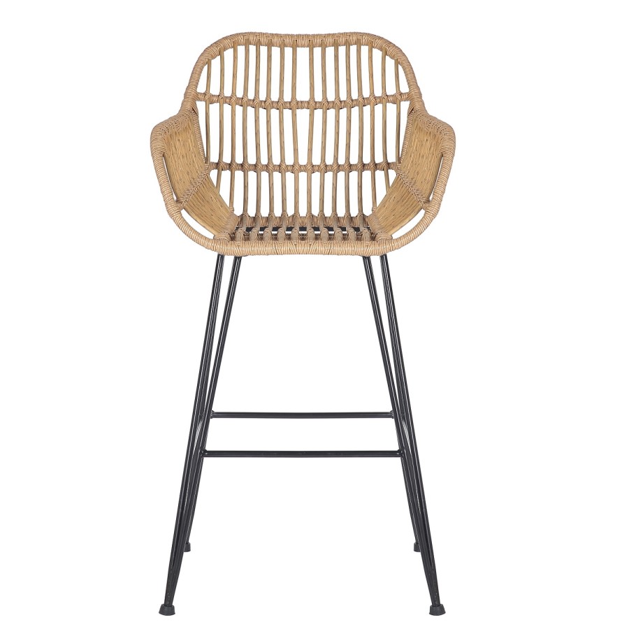 Set of 2 Brown Rattan Effect Bar Stools with Backs - 75 cm - Fion