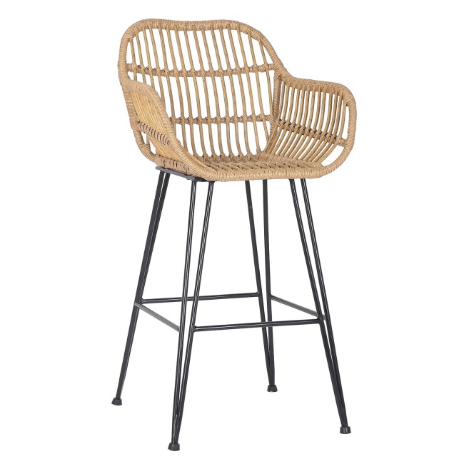 GRADE A1 - Pair of Brown Rattan Effect Barstools with Arms - Scandi Style - Fion