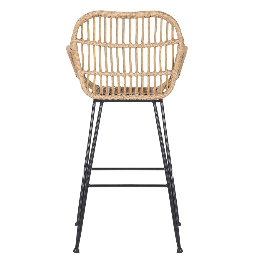 Set of 2 Brown Rattan Effect Bar Stools with Backs - 75 cm - Fion