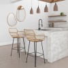 Set of 2 Brown Rattan Effect Bar Stools with Backs - 75 cm - Fion