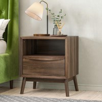 GRADE A1 - Walnut Mid-Century Bedside Table with Drawer - Frances