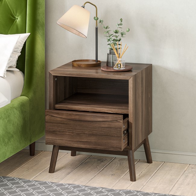 ALMOST PERFECT - Walnut Mid-Century Bedside Table with Drawer - Frances