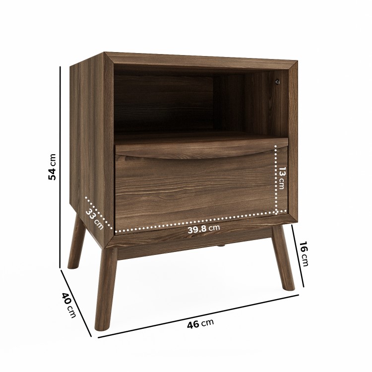 Walnut Mid-Century Bedside Table with Drawer - Frances