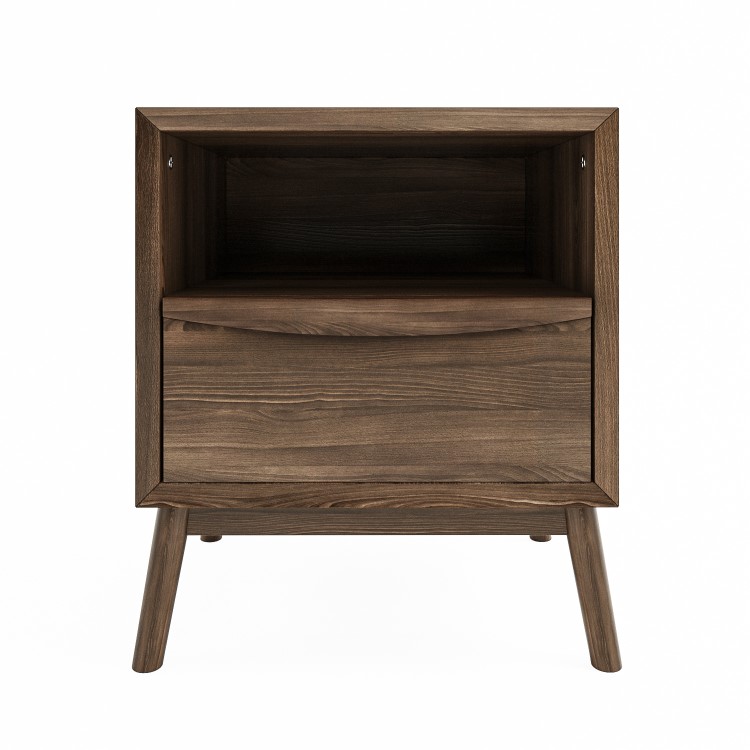 Walnut Mid-Century Bedside Table with Drawer - Frances