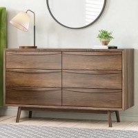 ONLY OPENED - Wide Walnut Mid-Century Chest of 6 Drawers with Legs - Frances