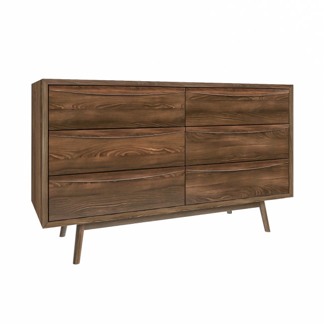 ONLY OPENED - Wide Walnut Mid-Century Chest of 6 Drawers with Legs - Frances