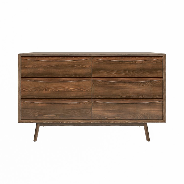 ALMOST PERFECT - Wide Walnut Mid-Century Chest of 6 Drawers with Legs - Frances