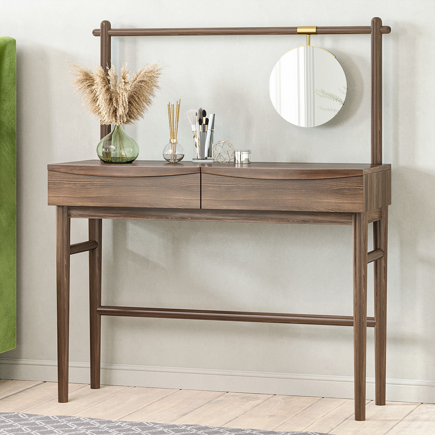 Photo of Walnut mid-century dressing table with mirror and drawers - frances