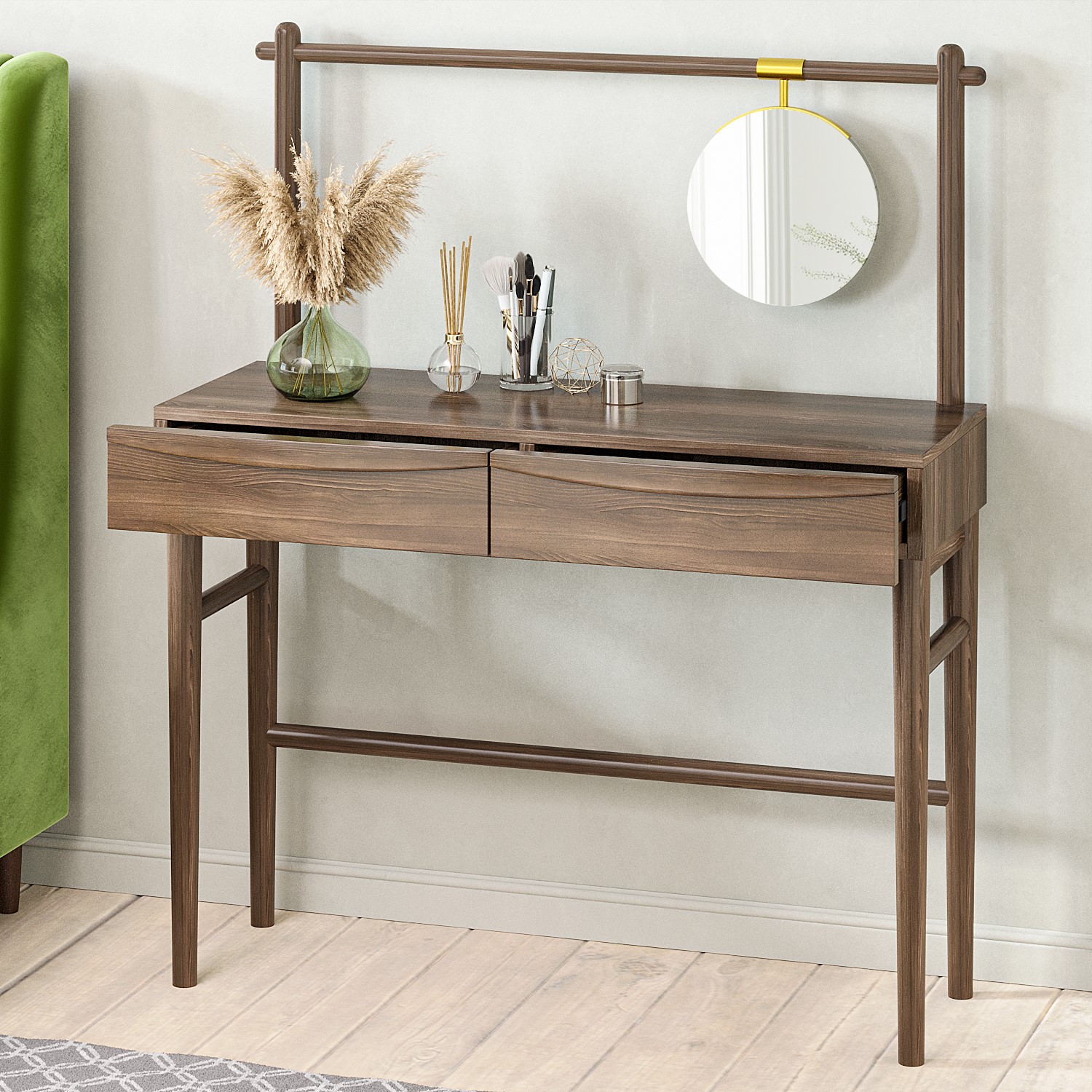modern walnut dressing table Modern Walnut Makeup Vanity with Light Dressing Table with Jewelry Storage & CabinetHomary