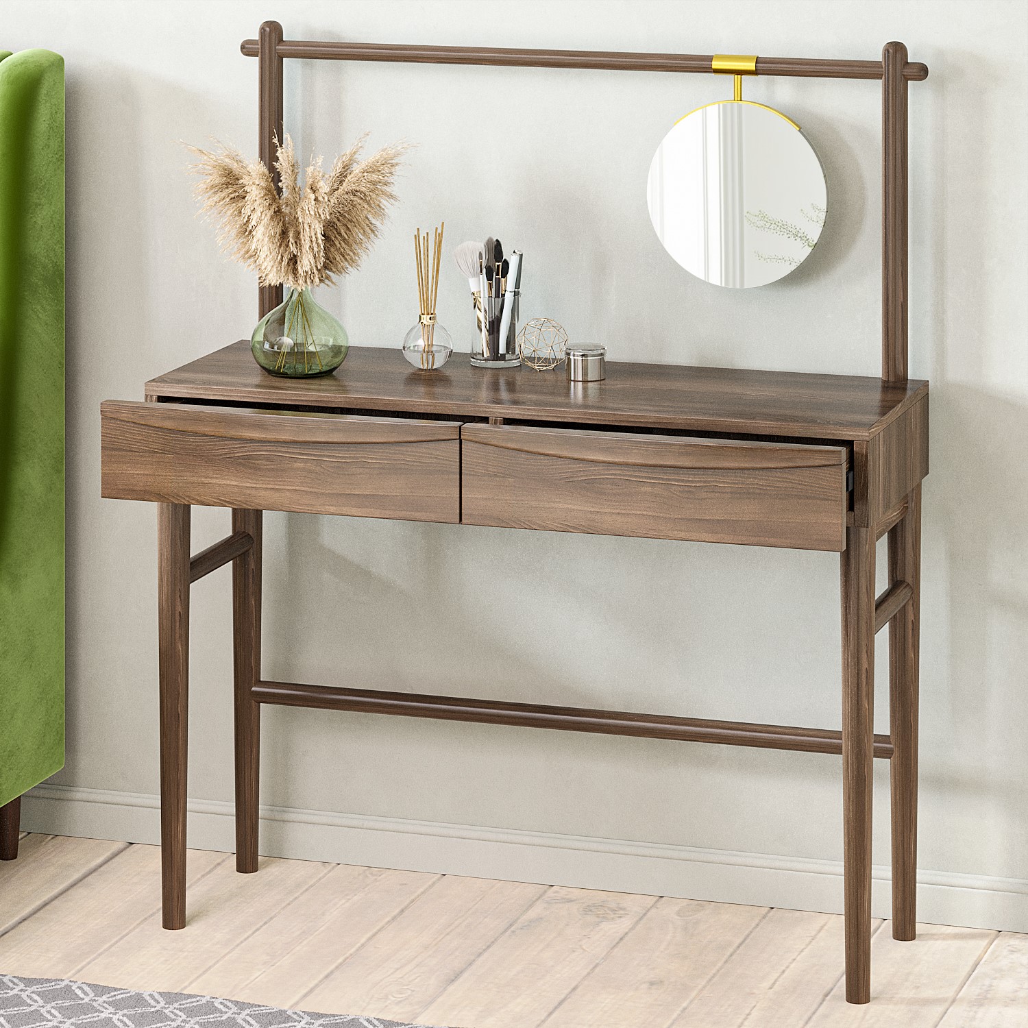Read more about Walnut mid-century dressing table with mirror and drawers frances