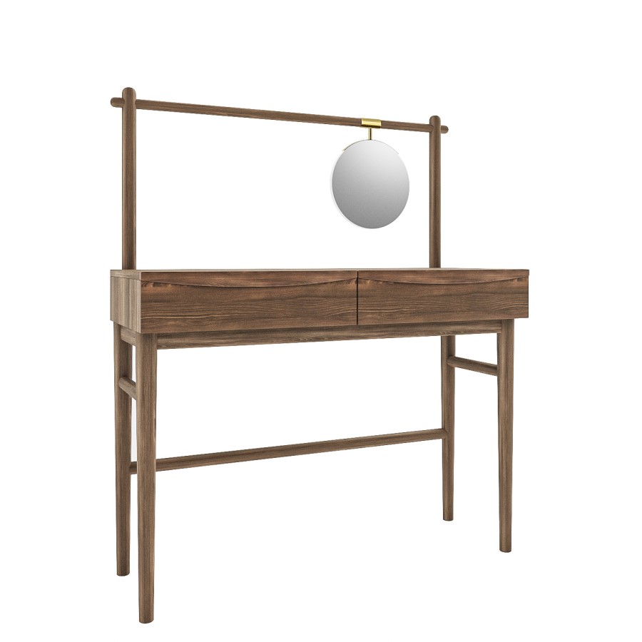 Walnut Mid-Century Dressing Table with Mirror and Drawers - Frances