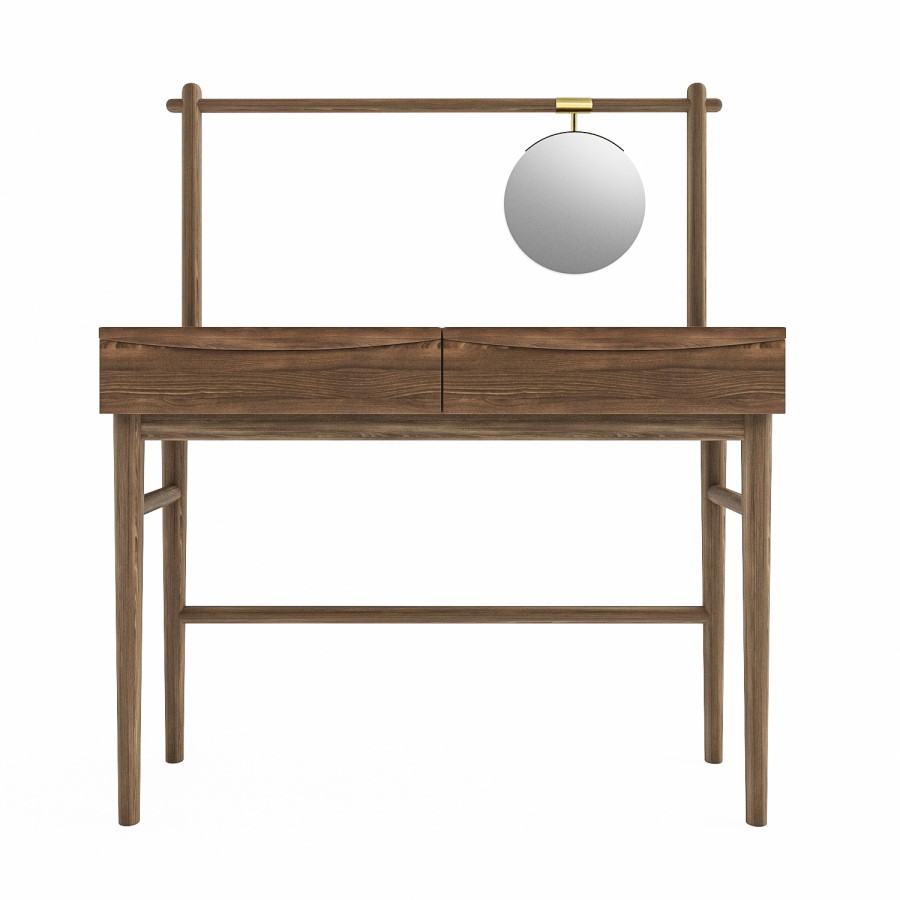 Walnut Mid-Century Dressing Table with Mirror and Drawers - Frances