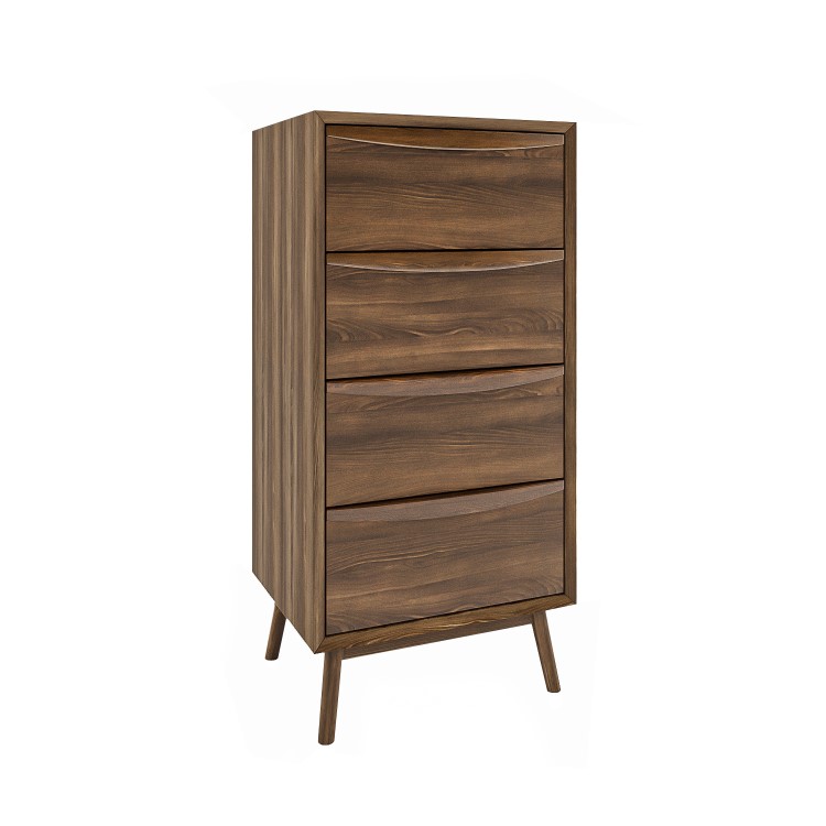 Tall Narrow Walnut Mid-Century Chest of 4 Drawers with Legs - Frances