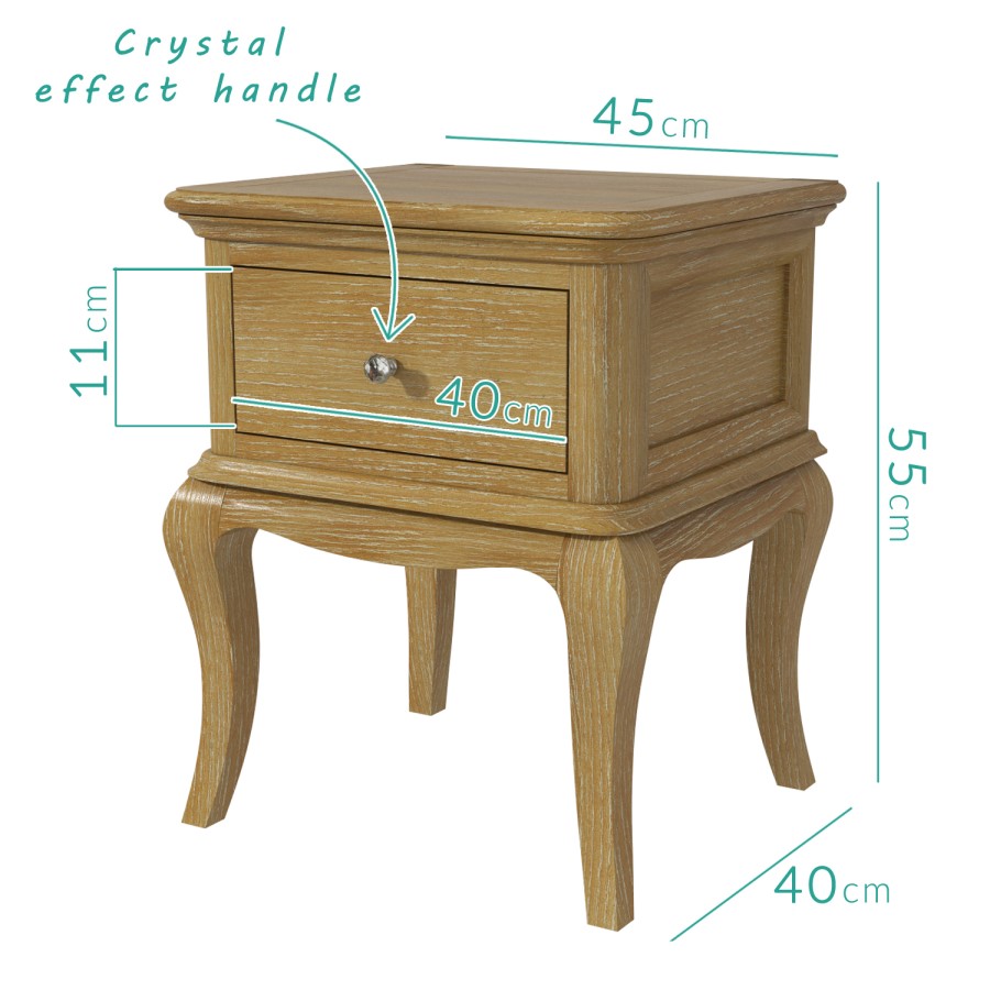 GRADE A1 - Fonteyn Solid Oak Bedside Table with 1 Drawer - French Style
