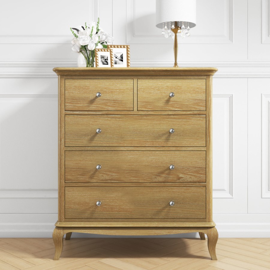 GRADE A1 - Fonteyn 2+3 Chest of Drawers in Washed Solid Oak - French Style