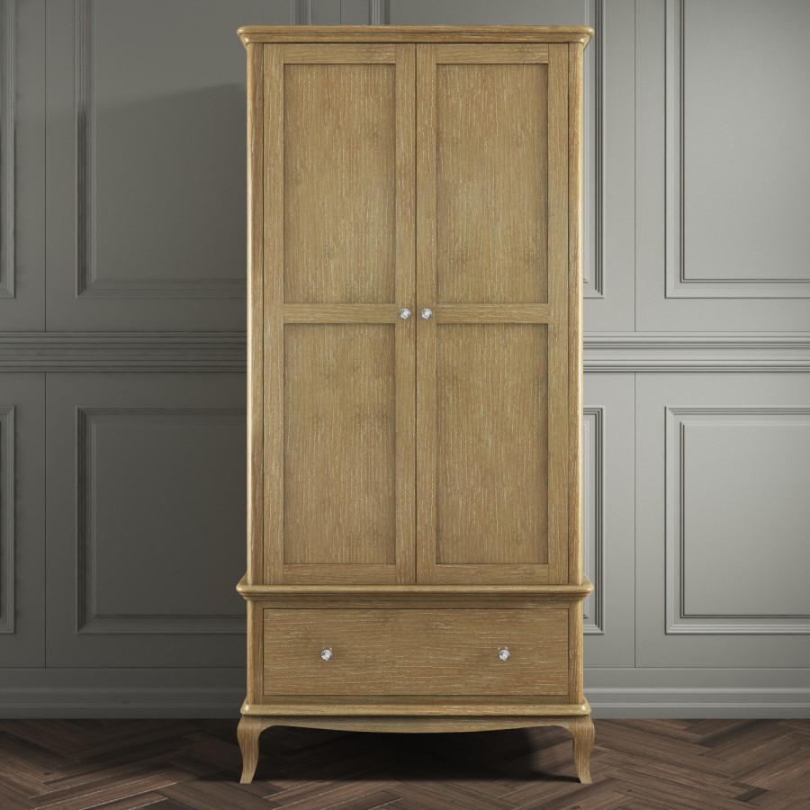 Fonteyn Solid Oak Wardrobe 2 Door 1 Drawer  - French Style