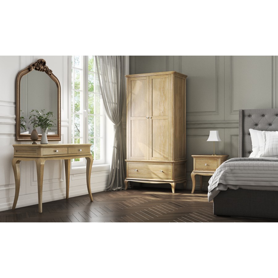 Fonteyn Solid Oak Wardrobe 2 Door 1 Drawer  - French Style