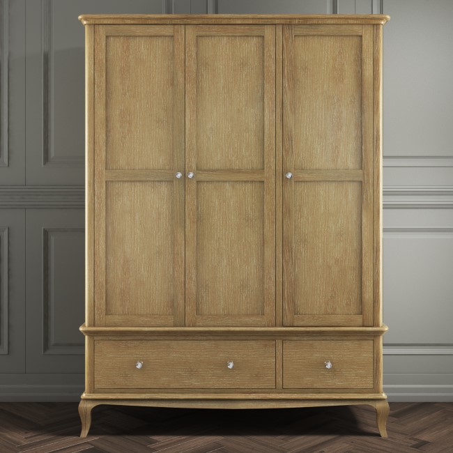 GRADE A1 - Solid Oak Wardrobe 3 Doors & 2 Drawers - Fonteyn