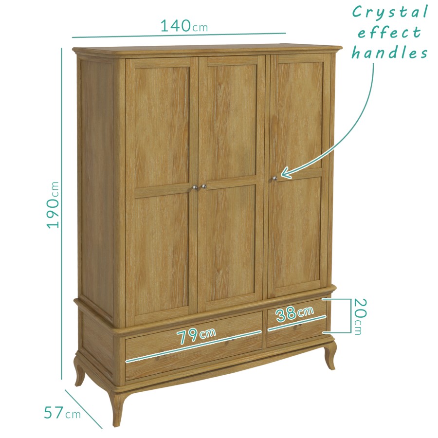 GRADE A1 - Solid Oak Wardrobe 3 Doors & 2 Drawers - Fonteyn