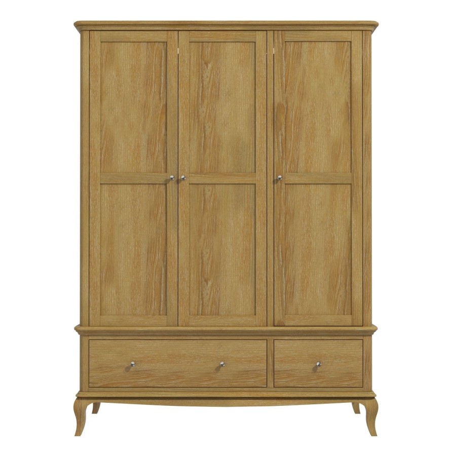 GRADE A1 - Solid Oak Wardrobe 3 Doors & 2 Drawers - Fonteyn