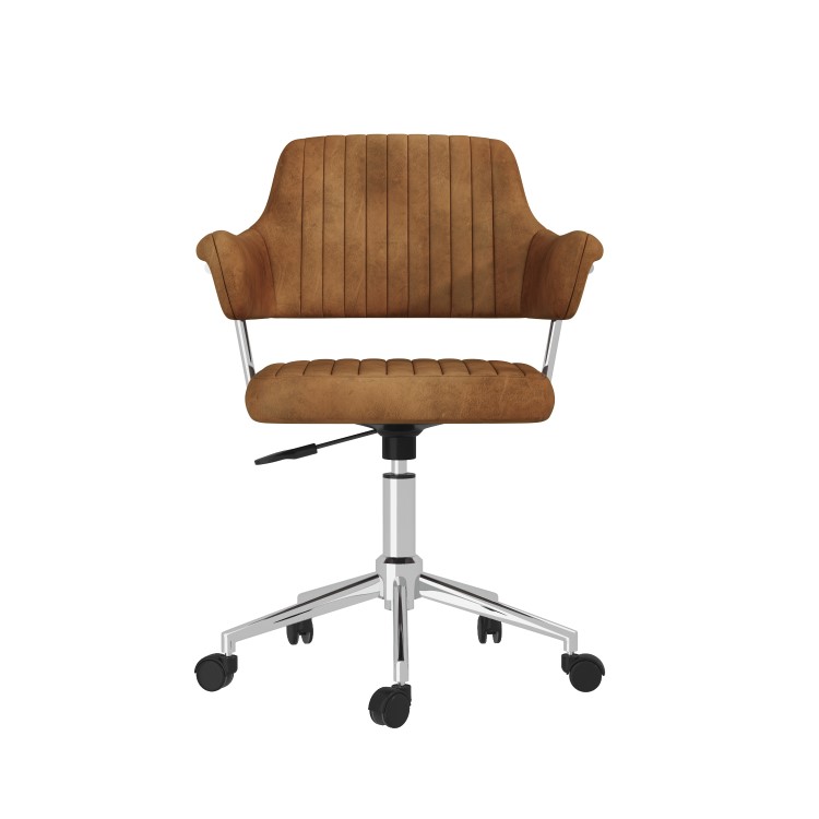 Tan Faux Leather Swivel Office Chair with Arms - Fenix