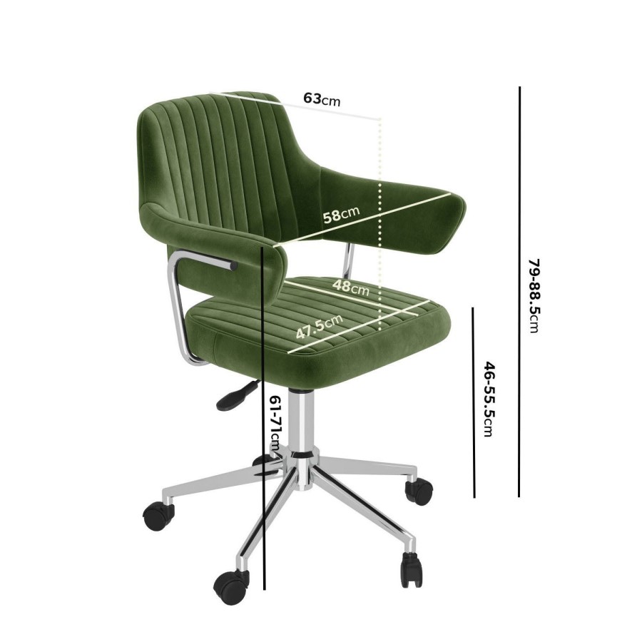Olive Green Velvet Swivel Office Chair with Arms - Fenix