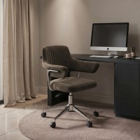 Brown Velvet Swivel Office Chair with Arms - Fenix