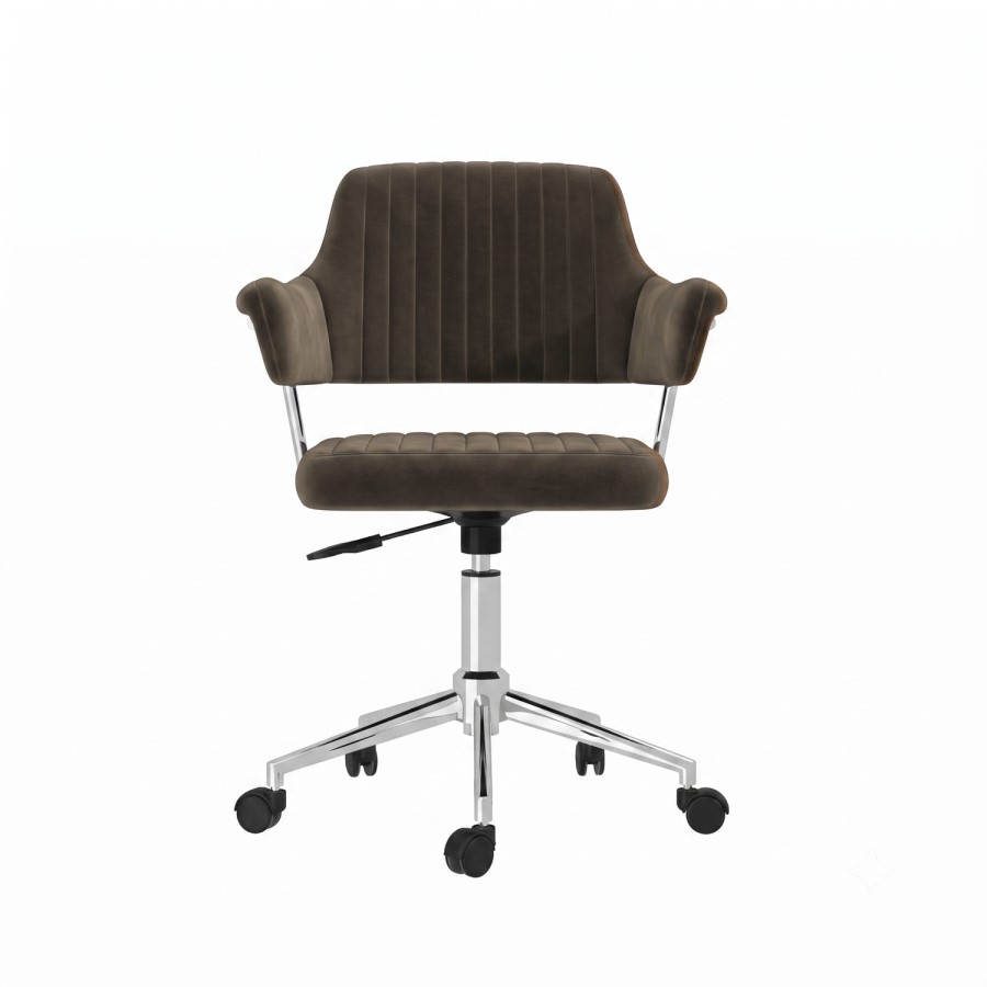 Brown Velvet Swivel Office Chair with Arms - Fenix