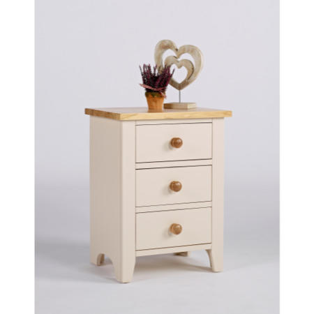 Dove Painted Bedside Table With 3 Drawers In Ivory and Ash
