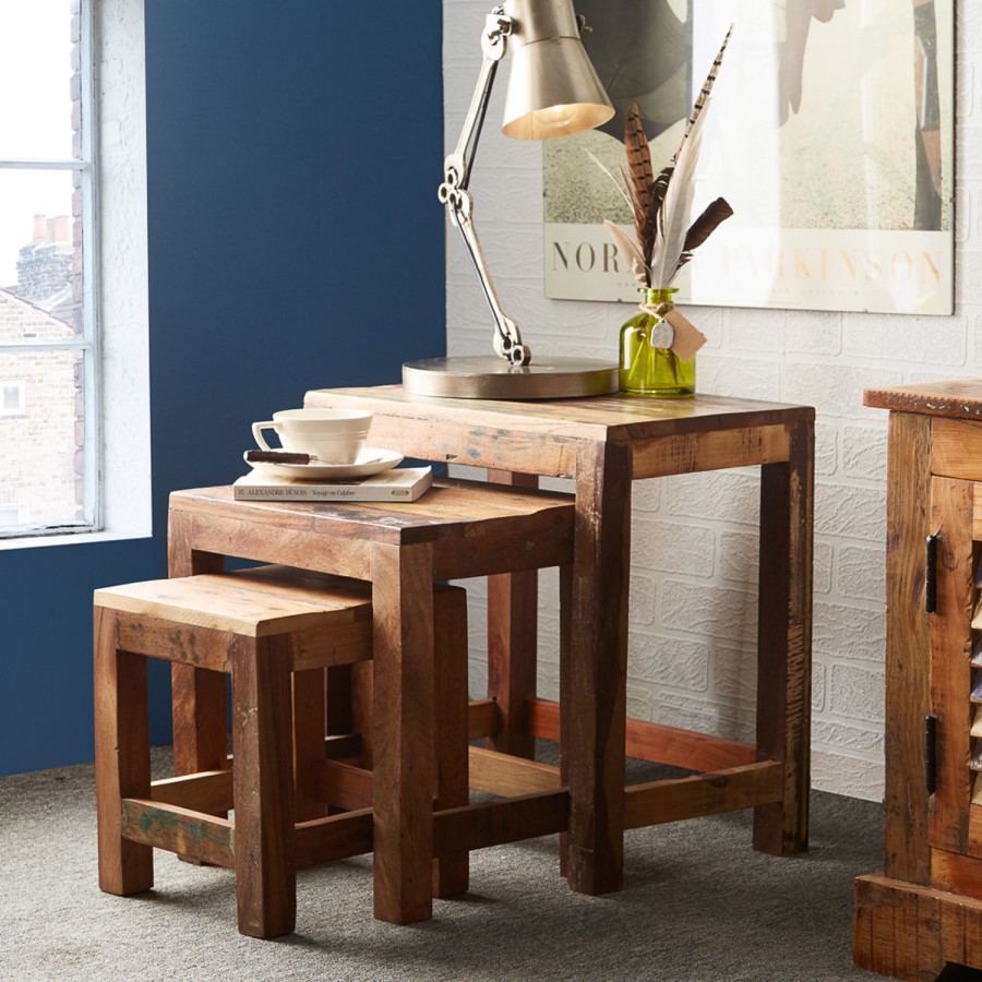 GRADE A1 - Coastal Reclaimed Wood Nest of 3 Tables