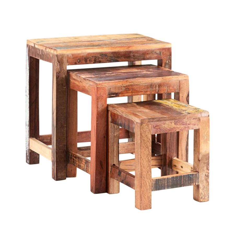 GRADE A1 - Coastal Reclaimed Wood Nest of 3 Tables