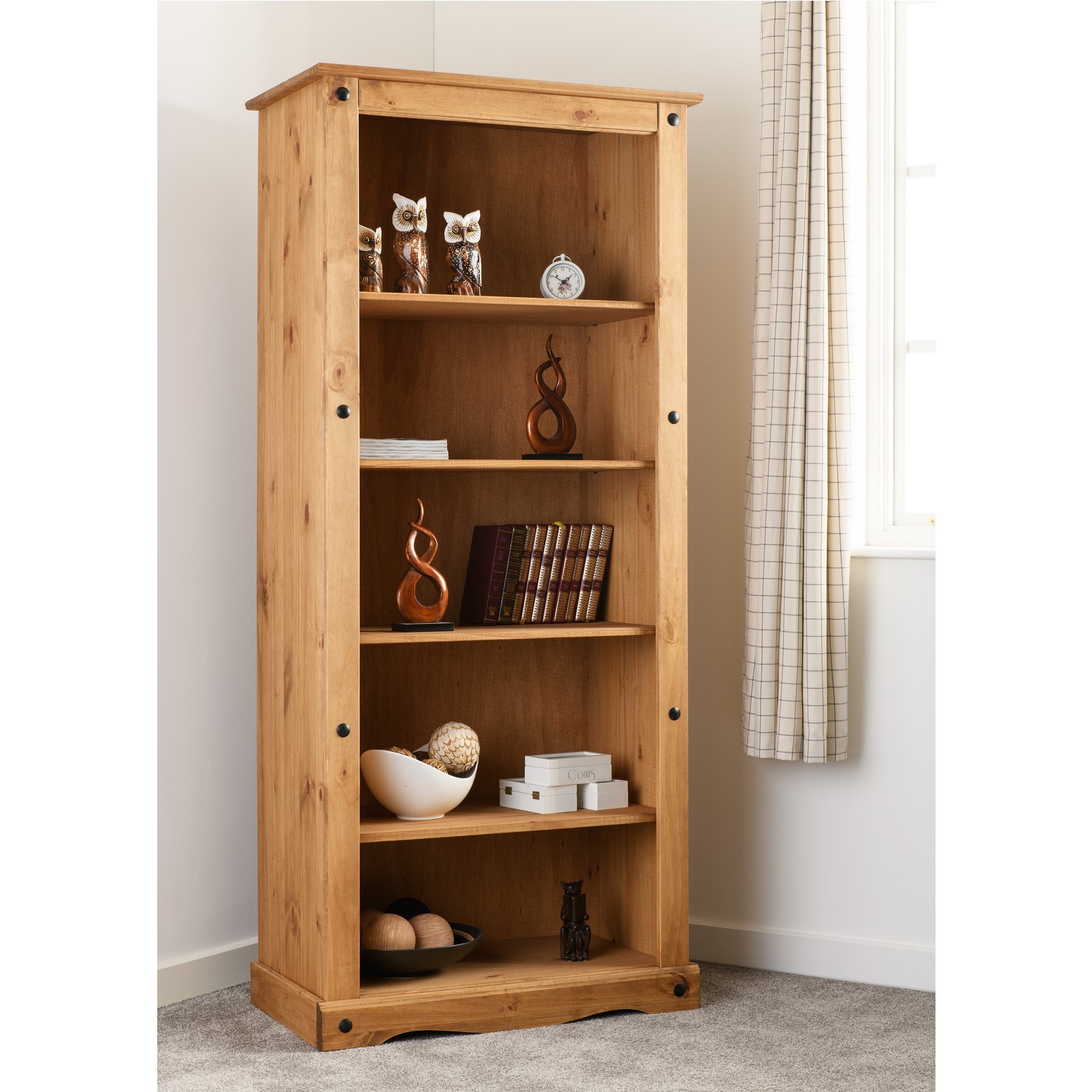 Seconique Original Corona Pine Tall, Tall Solid Wood Bookcase With Doors