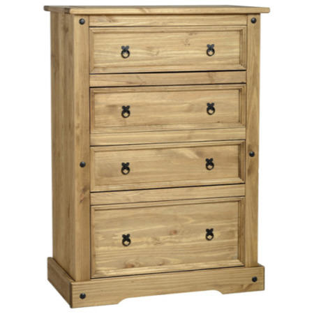 Tall Pine Chest of 4 Drawers - Corona - Seconique